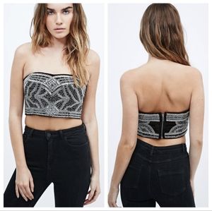 Strapless beaded crop top new years outfit silver black